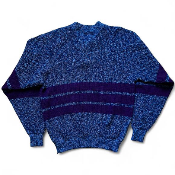 Vintage Jantzen Blue Purple Stripe Thick Knit Sweater Henley USA Made Indie L - Picture 6 of 8
